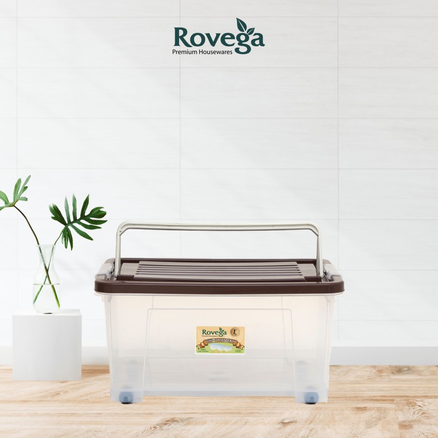 Rovega Kotak Kontainer Plastik Premium dengan 4 Roda 35 Liter