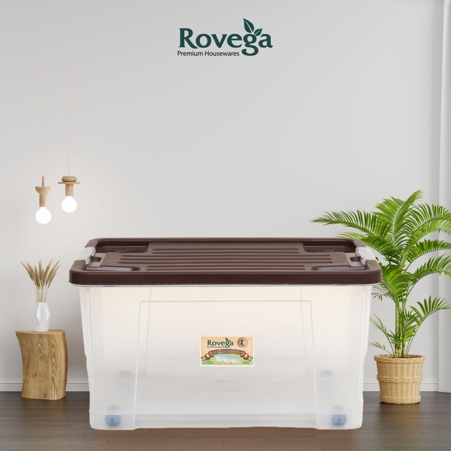 Rovega Kotak Kontainer Plastik Premium dengan 4 Roda 60 Liter